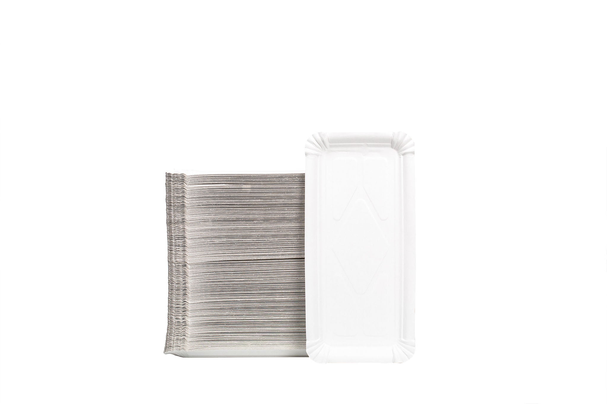 Pappteller 31 1/2, rechteckig, unbeschichtet, weiß, ca. 5 mm tief, 110 x 240 mm